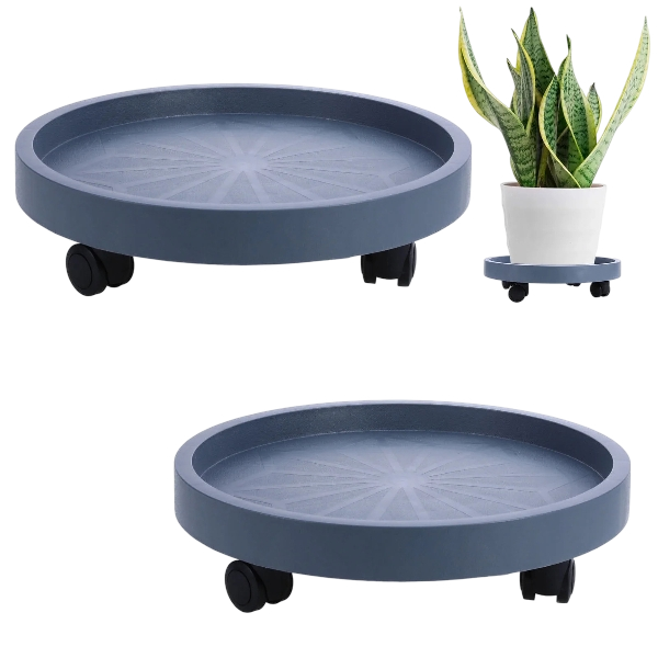 Hengguang 2Pcs 14 inch Plant Caddy with Wheels, Load Capacity 300 lbs Large Heavy Pot Trolley, Rolling Plant Stands, Potted Flower Mover Dolly with Casters for Indoor Outdoor(grey)